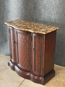 Traditional Stone Top Console Cabinet with Embossed Panel Doors