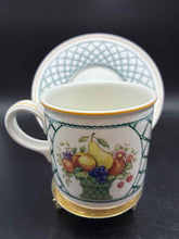 Load image into Gallery viewer, Villeroy &amp; Boch Basket Porcelain Green Trim White Print 22 Piece Cup + Saucer