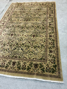 Wool Area Rug with Olive & Maroon Persian Motif