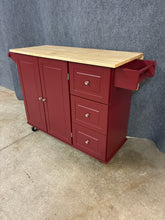 Load image into Gallery viewer, Red Rolling Kitchen Island with Drop-leaf Top