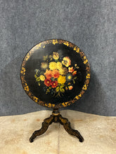 Load image into Gallery viewer, Vintage Hand Painted Floral Tilt-Top Pedestal Table
