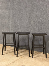 Load image into Gallery viewer, Set of 3 Black Saddle-Seat Bar Stools