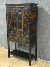 Load image into Gallery viewer, Black Distressed Asian-Style Tall Cabinet