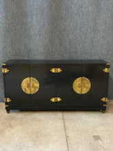 Load image into Gallery viewer, Vintage Sanford Asian Modern Black Lacquer &amp; Brass Sideboard