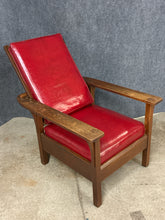 Load image into Gallery viewer, Stickley Quarter-Sawn Oak Mission Chair with Ottoman, Red Leather Cushions