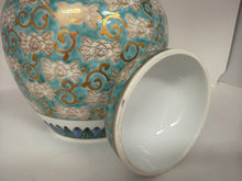 Load image into Gallery viewer, Porcelain Asian Floral Turquoise 2 Piece Jar