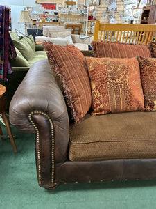 94" Upholstered Sleeper Sofa with Rolled Arms & Tapestry Pillows