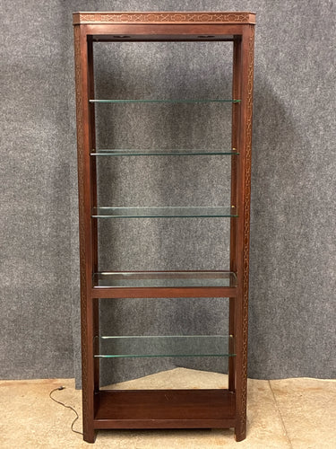 Lighted Mahogany Display Cabinet with Glass Shelves