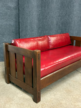 Load image into Gallery viewer, Stickley Quarter-Sawn Oak Mission Style Sofa, Red Leather Cushions