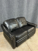 Load image into Gallery viewer, Bradington-Young Black Leather Reclining Loveseat
