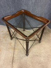Load image into Gallery viewer, Leather &amp; Metal Glass-Top End Table