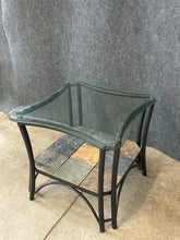 Load image into Gallery viewer, Glass Top Side Table With Metal Frame and Tile Base