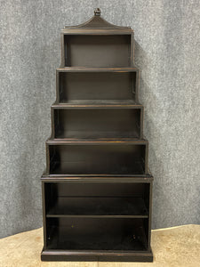 Black Distressed Tiered Pagoda-Top Bookcase