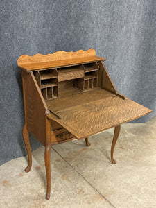 Vintage Oak Slant-Front Secretary Desk with Drawers