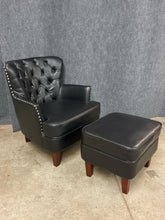 Load image into Gallery viewer, Black Faux-Leather Armchair With Storage Ottoman