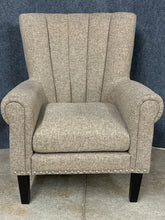 Load image into Gallery viewer, Grey Upholstered Shell Back Arm Chair