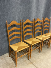 Load image into Gallery viewer, Set Of 4 Rush Seat Ladder Back Dining Chairs