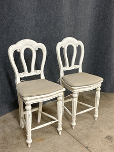 Pair of Distressed Solid Wood Counter Stools