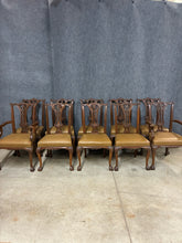 Load image into Gallery viewer, Set of 10 Antique Carved Mahogany Chippendale Style Dining Chairs