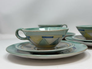 Pottery Turquoise 14 Piece Geometric Tea/Coffee Set