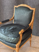 Load image into Gallery viewer, Louis XVI Style Giltwood Trim Calf Hair Upholstered Arm Chair