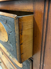 Load image into Gallery viewer, Antique Carved Walnut Secretary Chest With Leaded Mirror Panels