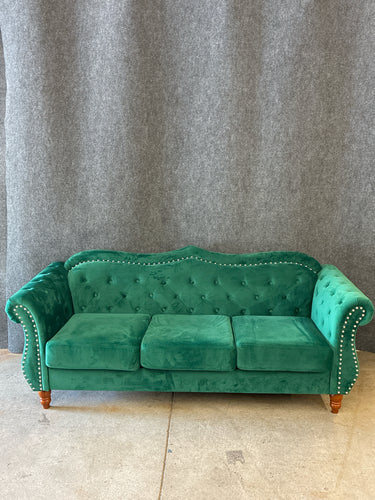 US Pride Tufted Green Velvet Sofa with Nailhead Trim