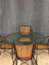 Load image into Gallery viewer, Crate &amp; Barrel Round Glass Dining Table with 4 Rattan Chairs