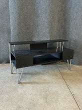 Load image into Gallery viewer, Two-Tier Chrome and Black Wood Media Stand