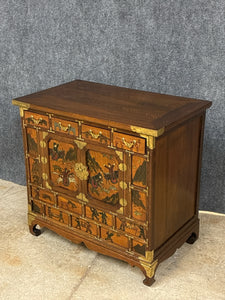 Antique Asian Painted Chest with Brass Accents