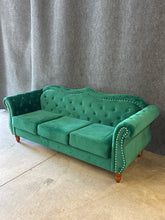 Load image into Gallery viewer, US Pride Tufted Green Velvet Sofa with Nailhead Trim