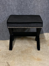 Load image into Gallery viewer, Black Upholstered Stool With Nailhead Trim