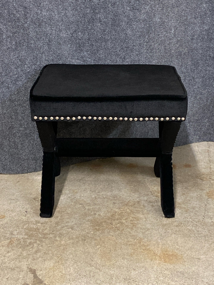 Black Upholstered Stool With Nailhead Trim