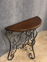 Load image into Gallery viewer, Scrollwork Iron &amp; Wood Demilune Console Table