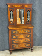 Load image into Gallery viewer, Antique Carved Walnut Secretary Chest With Leaded Mirror Panels