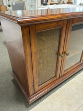 Load image into Gallery viewer, Ornate Wood Media Console With Decorative Metal Side Panels &amp; Glass Door