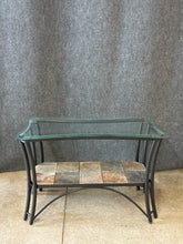 Load image into Gallery viewer, Glass Top Console Table With Metal Frame and Tile Base