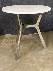 Crate & Barrel Marble-Top Side Table with Polished Metal Base