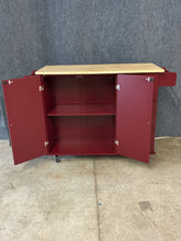 Load image into Gallery viewer, Red Rolling Kitchen Island with Drop-leaf Top
