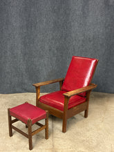 Load image into Gallery viewer, Stickley Quarter-Sawn Oak Mission Chair with Ottoman, Red Leather Cushions