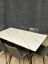 Load image into Gallery viewer, Contemporary Faux Marble Dining Table with 6 Grey Chairs