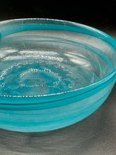 Load image into Gallery viewer, Hand-Blown Art Glass Bowl - Turquoise Swirl Centerpiece, 8.5" Diameter