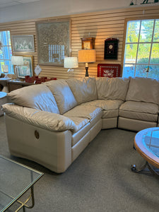 Beige Leather Reclining Sectional Sofa