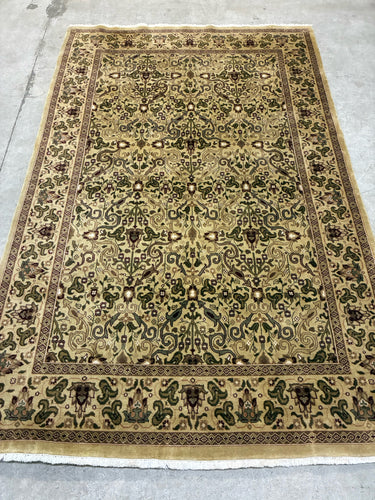 Wool Area Rug with Olive & Maroon Persian Motif
