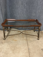 Load image into Gallery viewer, Leather &amp; Metal Glass-Top Coffee Table