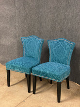Load image into Gallery viewer, Pair of Teal Damask Upholstered Accent Chairs