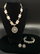 Load image into Gallery viewer, 3 Piece Sterling Silver Pearl Clip Pink Jewelry set