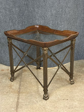 Load image into Gallery viewer, Leather &amp; Metal Glass-Top End Table