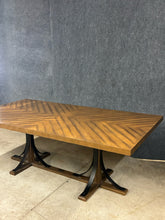 Load image into Gallery viewer, Magnolia Home Herringbone Top Dining Table with Metal Trestle Base