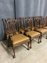 Load image into Gallery viewer, Set of 10 Antique Carved Mahogany Chippendale Style Dining Chairs